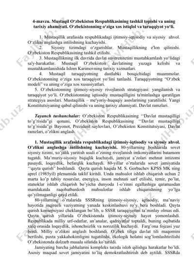 o‘zbekiston respublikasining mustaqillik tarixi — DOC