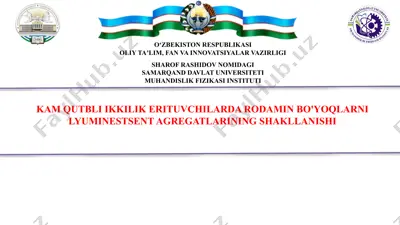 kam qutbli ikkilik erituvchilarda rodamin bo’yoqlarni lyuminestsent agregatlarining shakllanishi — PPTX