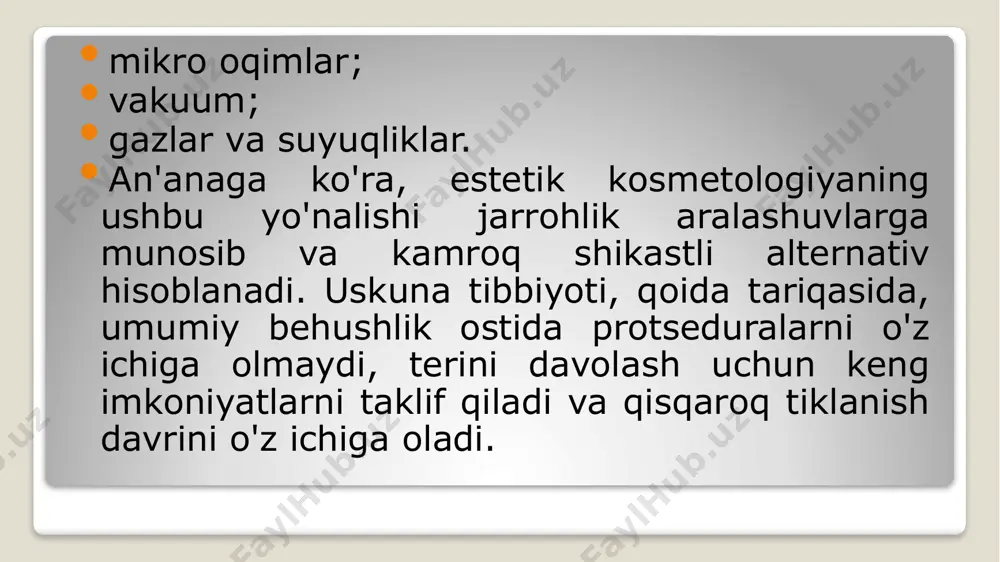 lazer fototermoliz... bu muolajalarning barchasi bir xil mohiyatga ega: lazer nurlari ta'sirida teri qatlamlari isitiladi, ularning qisman bug'lanishi sodir bo'ladi va faol tiklanish jarayonlari boshlanadi. bu umumiy yoshartiruvchi ta'sirga olib keladi, terining qarish belgilari bilan kurashishga yordam beradi va o'zining kollagen va elastinning faol sintezini rag'batlantiradi, bu esa protseduralarning uzoq muddatli ta'sirini ta'minlaydi. olish tartibi ko'tarish texnikasi yoshga bog'liq muammolarga apparat ta'sir qilish usullarini o'z ichiga oladi: sarkma to'qimalari, ikki iyak, loyqa ("loyqa") yuz konturlari, terining xiralashishi. chuqur lazerli yoshartirish (neodimiy yoshartirish, ft-lazerni ko'tarish) odatda neodimiy lazer bilan amalga oshiriladi. bu dermis qatlamlariga kirib, terining elastin-kollagen tuzilishining yangilanishini rag'batlantiradigan chuqur ta'sirni ta'minlaydi. ushbu usul sizga mo''tadil ptozis (to'qimalarning sarkması) bilan kurashishga imkon beradi, yuzning konturini torting va terini ko'rinadigan silliqlik va elastiklikka qaytarishga yordam beradi. radioto'lqinlarni ko'tarish (rf-lifting) terining chuqur qatlamlarini radioto'lqinlar yordamida isitishga asoslangan. shuningdek, u teri to'qimalarida qon aylanishining intensivligiga, terining chuqur qatlamlariga qon va kislorod oqimiga va …