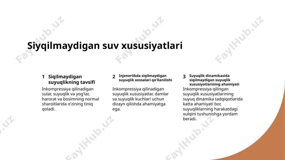 izmidagi qon oqimini tushunishda va transport vositalarining aerodinamikasini optimallashtirishda ahamiyatga ega. iste'mol etiladigan ideal va siqilmaydigan suyuqlikning arizalari iddiyal suyuqlik uyg'unlari isteal sutyular, samolyotlar va raketalarning obyektlari ustida havo aylanishini o'rganish uchun aerodinamika da ishlatiladi. mashinani suyuqlik qilish mumkin bo'lgan vositalar suzuvchi suyuqlar gaz turbina motorlari va seshli tayyorgarliklarni loyihalashda shok to'lqinlari va tezlikli oqimlarni o'rganish uchun ishlatiladi. hidrolik tizimlar ideal va siqilmaydigan suyuqliklar kuchli mexanika va transport vositalari hidrolik tizimlarida kuchni uzatish va harakatni boshqarish uchun ishlatiladi. tibbiy ventilatsiya uzbek real hayot misollari va kasb-hunar namunalari 1 2 3 misol 1 haqiqiy hayot misoli 1 misol 2 tadqiqot, suyuqlikning ideal va siqilmaydigan aylanishini analiz qiladi, gidroelektr stansiyasining samaradorligini maksimal darajada oshirish uchun. bu kasb-hunar ko'rsatmasi, ideal va yopishqoq suyuqliklarning trubalarda oqimini o'rganish uchun tuzilgan va suyuqlik va oqim tezligi ustiga ta'sirini tushunish uchun. ushbu kasb-hunar darslik ideal va yopishqoq suyuqlik dinamikasining sanoat jarayonlarida, masalan, kimyo sanoati va neftni ishlash …