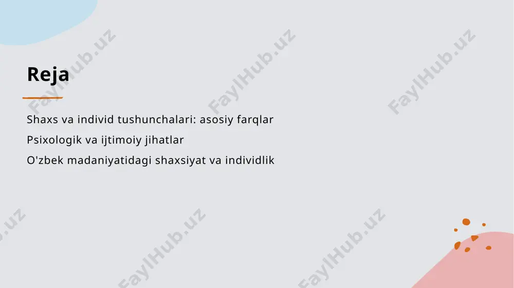 g psixologik jihatlari, insonning ruhiy holati, hissiyotlari va fikrlash usullaridan kelib chiqadi, bu esa ularning o'zaro ta'siriga ta'sir qiladi. 2 shaxsiyatning shakllanishi shaxsiyatning shakllanishida ijtimoiy muhit, oilaviy an'analar va shaxsiy tajribalar muhim rol o'ynaydi, bu esa individning o'ziga xosligini belgilaydi. 3 ijtimoiy ta'sirlar ijtimoiy ta'sirlar shaxsiyat va individlikni shakllantirishda muhim hisoblanadi, chunki ular ijtimoiy normativlar va qadriyatlar orqali shaxsiy identifikatsiyani belgilaydi. ijtimoiy muhitning shaxs va individga ta'siri: o'zgaruvchan dinamikalar. ijtimoiy muhit shaxs va individning shakllanishida muhim rol o'ynaydi. oila, do'stlar va jamiyat ta'siri shaxsiy xususiyatlarni rivojlantiradi va o'zgarishlarga olib keladi. ushbu dinamikalar, shaxsning identifikatsiyasini va jamiyatdagi o'rnini belgilaydi. - oila va ijtimoiy guruhlar ta’siri - madaniy qadriyatlarning roli - ijtimoiy munosabatlarning o'zgarishi. photo by chris montgomery on unsplash o'zbek madaniyatida shaxsiy va ijtimoiy identifikatsiya jarayonlari. 1 shaxsiy identifikatsiya o'zbek madaniyatida shaxsiy identifikatsiya, shaxsning o'ziga xosligi va o'zligini anglash jarayonini o'z ichiga oladi, bu esa individualning o'ziga nisbatan munosabatini belgilaydi. 2 …