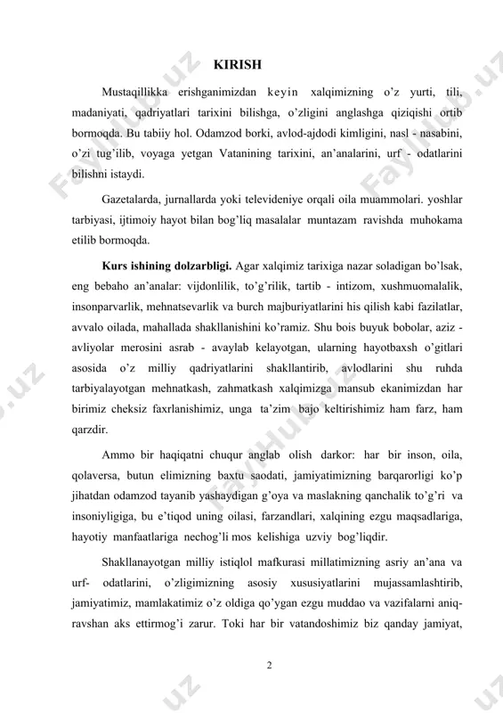 tayanib yashaydigan g’oya va maslakning qanchalik to’g’ri va insoniyligiga, bu e’tiqod uning oilasi, farzandlari, xalqining ezgu maqsadlariga, hayotiy manfaatlariga nechog’li mos kelishiga uzviy bog’liqdir. shakllanayotgan milliy istiqlol mafkurasi millatimizning asriy an’ana va urf- odatlarini, o’zligimizning asosiy xususiyatlarini mujassamlashtirib, jamiyatimiz, mamlakatimiz o’z oldiga qo’ygan ezgu muddao va vazifalarni aniq-ravshan aks ettirmog’i zarur. toki har bir vatandoshimiz biz qanday jamiyat, qanday davlat, qanday tuzum barpo etmoqdamiz, uning ijtimoiy, iqtisodiy, siyosiy, ma’naviy asoslari nimalardan iborat, degan savollarga javob topa olsin. kurs ishining maqsadi. ijtimoiy pedagogik tatqiqotning mohiyati g’oyalarning mavjudligini asoslash hamda uning mazmunini tadqiq etish va pedagogik xulosalar tayyorlashdan iboratdir. kurs ishining obyekti. ijtimoiy pedagogik tatqiqotning mohiyati bo’yicha ilmiy asarlar, tadqiqotlar, darsliklari, ta’lim muassalaridagi o’quv-tarbiyaviy jarayonlar. kurs ishining predmeti. ijtimoiy pedagogik tatqiqotning mohiyati milliy g’oyalarining mazmuni va shakllari, ulardagi milliy va diniy hamda ijtimoiy rivojlanish xususiyatlari. i-bob pedagogik tadqiqotlar va ularning metodologiyasi 1.1.“pedagogik ilmiy tadqiqot metodlari” fanining maqsad va vazifalari. pedagogika fanining dolzarb …