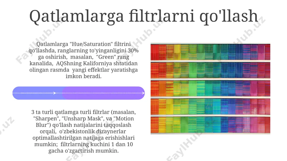 ranglarni aralashtirish va gradientlar ranglarni “color balance” vositasi orqali sozlashda, masalan, qizil rangning 30% ga oshirish va ko‘k rangning 15% ga kamaytirish orqali, rasmning umumiy kayfiyatini va ranglarning to‘yinganligini londondagi bulutli ob-havo sharoitini aks ettiruvchi darajada o‘zgartirish mumkin. ranglarni aralashtirishda “blend modes” funksiyasi 5 ta turli rejimlarni (normal, multiply, screen va boshqalar) taklif qilib, ranglarning o‘zaro ta’sirini 100% gacha aniq boshqarish imkonini beradi, bu esa noyob effektlarni yaratishga yordam beradi. qatlamlar bilan tanishish qatlamlarni guruhlash (grouping) funksiyasi 5 dan ortiq qatlamni bitta guruhga birlashtirish imkonini beradi, bu esa samarqanddagi tarixiy binolarni tahrirlashda tartibni saqlashga yordam beradi. photoshop’da qatlamlar (layerlar) rasmning 10 dan ortiq elementlarini alohida boshqarish imkonini beradi, bu esa murakkab kompozitsiyalarni, masalan, toshkentdagi manzarani yaratishda juda qulay. loyihani eksport qilish va saqlash cmyk rang rejimida 300 dpi rezolyutsiyada saqlangan fayllar andijondagi bosmaxonalarda keng qo'llaniladi, bu esa yuqori sifatli chop etishni ta'minlaydi va 150 mb dan oshadigan katta hajmdagi fayllarni …