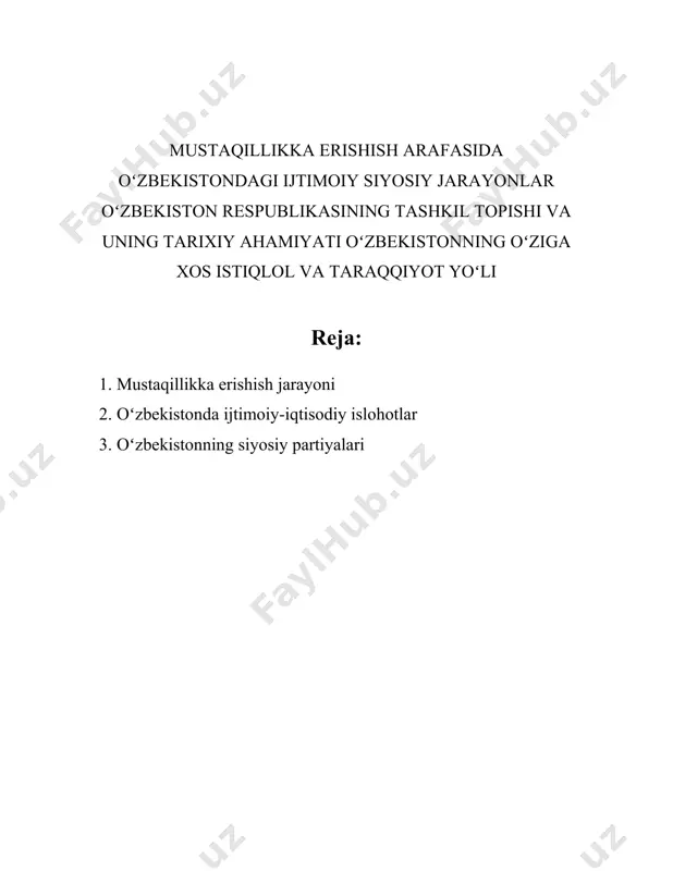 vlat tuzilishini, fuqaro huquqlarini va erkinliklarini, shuningdek, o‘zbekiston respublikasining asosiy qonuniy me’zoni sifatida belgilandi. o‘zbekiston mustaqilligini dastlab 1991-yilda turkiya tan oldi. shundan so‘ng, mdh davlatlari va dunyoning boshqa ko‘plab mamlakatlari o‘zbekiston mustaqilligini tan olishdi. bugungi kunda o‘zbekiston 140 dan ortiq mamlakatlar bilan diplomatik aloqalarga ega. o‘zbekiston mustaqillikka erishgandan keyin, iqtisodiy islohotlar boshlangan. 1994-yilda o‘zbekiston somi milliy valyuta sifatida muomalaga kiritildi. somning joriy etilishi, milliy iqtisodiyot tizimini mustahkamlash va valyuta siyosatini erkinlashtirishda muhim rol o‘ynadi. o‘zbekiston iqtisodiyoti mustaqillik yillarida sezilarli o‘sish sur’atlariga erishdi. xususan, 2000-yildan 2010-yilgacha iqtisodiy o‘sish har yili 7-8 foizni tashkil etdi. maorif va ilm-fan sohalarida ham mustaqillik davrida sezilarli o‘zgarishlar ro‘y berdi. oliy o‘quv yurtlari soni mustaqillik yillarida ko‘payib, bugungi kunda mamlakatda 100 dan ortiq oliy ta’lim muassasasi faoliyat yuritmoqda. bu esa aholi orasida savodxonlik darajasining ortishiga xizmat qilmoqda. savodxonlik darajasi 2023-yil natijalariga ko‘ra 99 foizdan yuqori bo‘lib, bu bilan o‘zbekiston dunyoning ilg‘or davlatlaridan biridir. sanoat va qishloq …