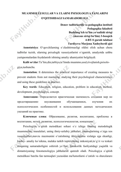 psixologiya o‘qitish metodikasi — DOC