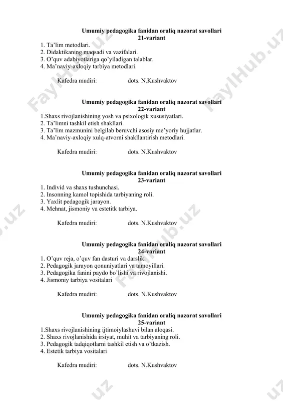 . n.kushvaktov
