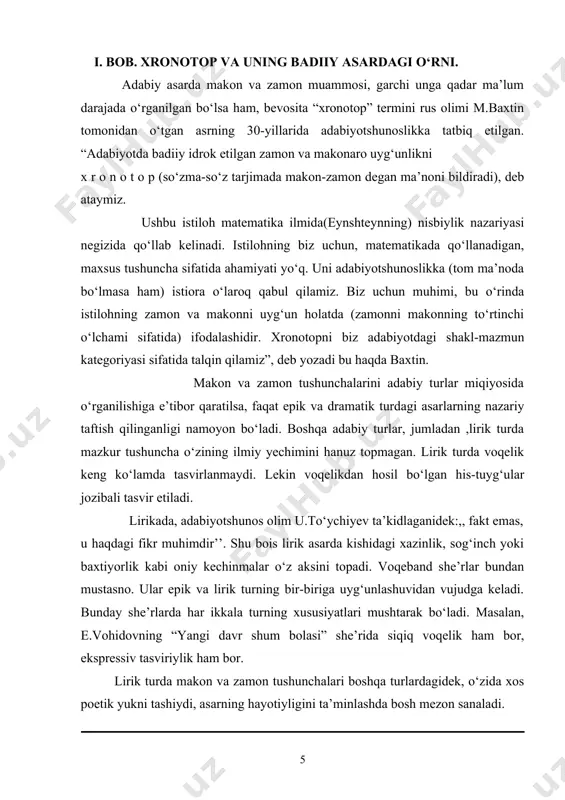 r sujetining zanjiri halqalarini tashkil etuvchi voqea-hodisalar muayyan makon va zamonda yuz berishi tabiiydir”. bu badiiy adabiyotning o‘ziga xos qonuni hisoblanadi. mana shu qonuniyatga amal qilib yozilgan badiiy sujetlar puxta bo‘ladi. ma’lumki, makon va zamon falsafiy tushuncha bo‘lib, olam hodisalarining yuz berishida hal qiluvchi ahamiyatga ega. “makon va zamon (fazo va vaqt) – borliqning umumiy yashash shakllari; fazo (makon) dunyoni tashkil etuvchi obyektlar va ulardagi tarkibiy nuqtalarning o‘zaro joylashish tartibi, ko‘lami va miqyosini ifoda etsa, vaqt (zamon) dunyoda sodir bo‘luvchi hodisa va jarayonlarning ketma-ket ro‘y berish va davomiyligini ifodalaydi”. nafaqat ketma-ket ro‘y beruvchi davomiy hodisalar, balki bir onlik mikro voqelik ham ma’lum vaqtda sodir bo‘ladi. masalan, chaqmoq chaqish, xazon yaprog‘ining uzilishi, suvning po‘rtanalanishi kabilar “ozgina tegib ketsang, ko‘proq sachraydigan” ijodkorni ilhomlantirib, to‘lqinlantirib yuborishi mumkin. bu esa badiiy adabiyot faqat hayotni tasvirlabgina qolmay undan resurs sifatida foydalanishni ham ko‘rsatadi. so‘z san’atkori bu mitti voqelikni nekbin tuyg‘ular bilan shu darajada to‘yintiradiki, natijada …