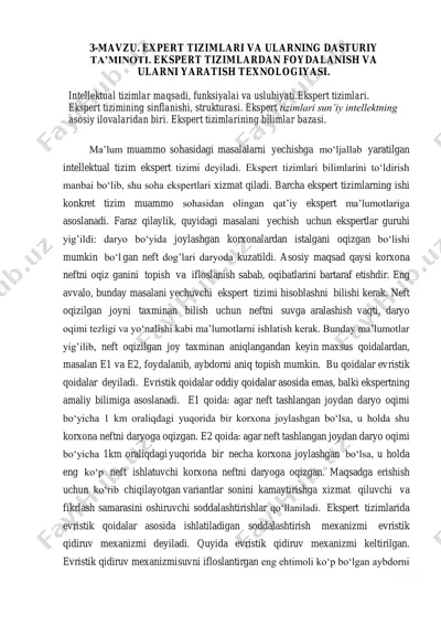 expert tizimlari va ularning dasturiy ta’minoti — PDF