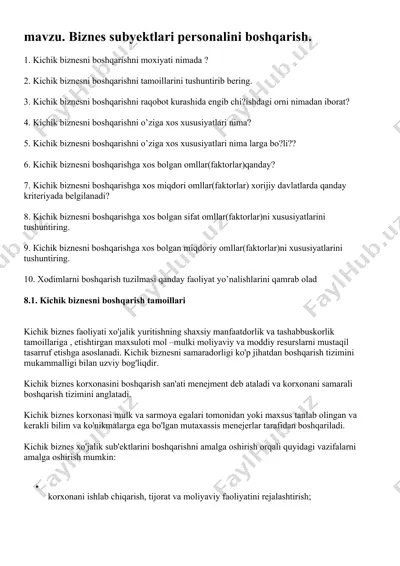 biznes subyektlari personalini boshqarish — DOCX