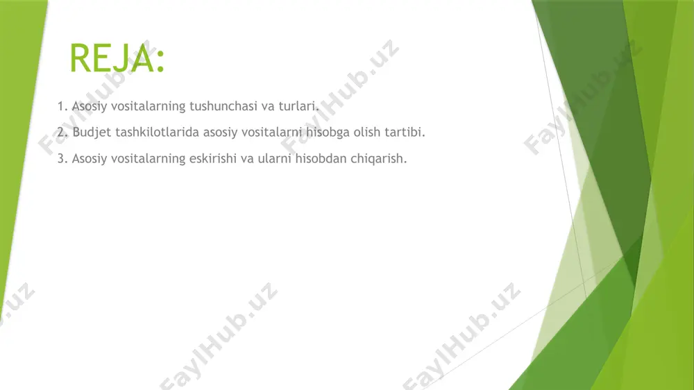 buxgalteriya hisobvaraqlarida qayd etiladi. vosita foydalanishga topshirilganidan so‘ng, unga inventar raqami beriladi va u tegishli joyda doimiy kuzatuvda bo‘ladi. hisobga olishda asosiy vositaning boshlang‘ich qiymati, eskirish muddati, xizmat ko‘rsatish joyi va mas’ul shaxslar to‘g‘risidagi ma’lumotlar muhim hisoblanadi. asosiy vositalarning amortizatsiyasi (ya’ni eskirish qiymatini aniqlash) ularning xizmat muddati davomida bosqichma-bosqich amalga oshiriladi. bu jarayon ularning qiymatini to‘g‘ri belgilash, yangilash zarurati tug‘ilganida tegishli qaror qabul qilish va moliyaviy hisobotlarda aniq ko‘rsatkichlarni ta’minlash imkonini beradi. bundan tashqari, budjet tashkilotlarida asosiy vositalar bo‘yicha inventarizatsiya doimiy ravishda yoki belgilangan muddatlarda o‘tkaziladi. inventarizatsiya natijalari asosida mavjudlik, holat va hisobdagi tafovutlar aniqlanadi. 3. asosiy vositalarning eskirishi va ularni hisobdan chiqarish. asosiy vositalarning eskirishi — bu ularning vaqt o‘tishi bilan jismoniy va ma’naviy jihatdan qiymatini yo‘qotishi jarayonidir. jismoniy eskirish vositaning uzoq muddat ishlatilishi natijasida tabiiy ravishda yaroqsiz holatga kelishini bildirsa, ma’naviy eskirish texnologik yangiliklar sababli vosita o‘z dolzarbligini yo‘qotishini anglatadi. eskirish jarayoni har bir asosiy vosita uchun belgilangan …