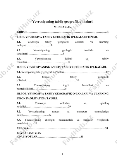 yevrosiyoning tabiiy geografik o‘lkalari — DOCX