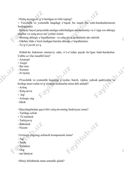 xulq-atvorga to’g’ri berilgan ta’rifni toping? — DOCX