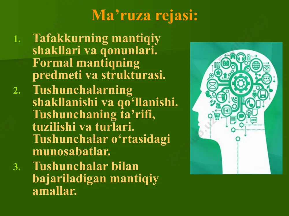 i asosiy xususiyatlarga ega: tafakkurda voqelik mavhumlashgan va umumlashgan holda in’ikos qilinadi. tafakkur bizga predmetning nomuhim, ikkinchi darajali belgilaridan fikran chetlashgan, mavhumlashgan holda, e’tiborimizni uning umumiy, muhim, takrorlanib turuvchi xususiyatlariga va munosabatlariga qaratishimizga imkon beradi. tafakkur borliqni nafaqat bevosita, balki bilvosita tarzda ham aks ettira oladi. masalan, bolaning xulq-atvoriga qarab uning qanday muhitda tarbiya olganligi haqida fikr yuritish mumkin. tafakkur insonning ijodiy faoliyatidan iborat. unda bilish jarayoni borliqda real analogiga ega bo‘lmagan narsalar – yuqori darajada ideallashgan ob’ektlar (masalan, absolyut qattiq jism, ideal gaz kabi tushunchalar)ni yaratish, turli xil formal sistemalarni qurish bilan kechadi. tafakkur til bilan uzviy aloqada mavjud. fikr ideal hodisadir. u faqat tilda – moddiy hodisada (tovush to‘lqinlarida, grafik chiziqlarda) reallashadi, boshqa kishilar bevosita qabul qila oladigan, his etadigan shaklga kiradi va odamlarning o‘zaro fikr almashish vositasiga aylanadi. boshqacha aytganda, til fikrning bevosita voqe bo‘lish shaklidir. tafakkur shakli va tafakkur qonuni tushunchalari tafakkur uch xil shaklda: tushuncha, …