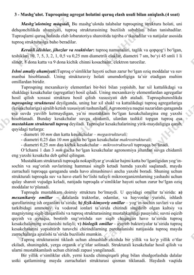tuproqning agregat holatini quruq elash usuli — DOCX