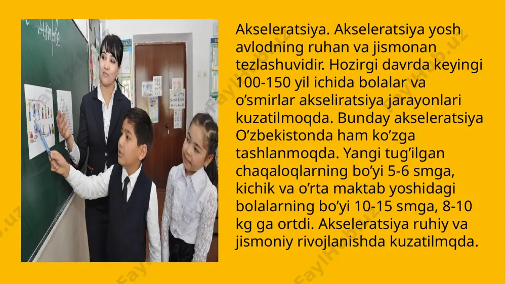 sosiy tashkiliy shakli quyidagi ma'lum belgilarga ega bo�lgan mashg�ulotlarni guruhiy yo�sinda o�tkaziladi: - mashg�ulotlarning har yili va har bir o�qish kuni bir paytda boshlanishi; -mashg�ulotlar va ular orasidagi tanafuslarning ma'lum vaqt davom etishi; -guruhlardagi bolalarning yoshi va soni jihatdan baravarligi; -material o�rganish sur'atining bir xilligi; -o�quv mashg�ulotlarining ma'lum tashkiliy shaklda o�tkazilishi. hozirgi paytda o�quv ishlarini tashkil etishning quyidagi shakllari qo�llanadi: dars, ekskursiya, o�quv ustaxonalaridagi mashg�ulotlar, mehnat va ishlab chiqarish ta'limi shakllari, uy ishlari, sinfdan tashqari o�quv ishlarining shakllari (predmet to�garaklari, studiyalar, olimpiadalar, tanlovlar). darsning guruhiy shaklining asosiy belgilari: -mazkur darsda muayyan o�quv vazifalarini hal qilish uchun sinf bir necha guruhlarga bo�linadi; -har bir guruh ma'lum topshiriq oladi va uni birgalashib o�z boshlig�i yoki o�qituvchining bevosita rahbarligida bajaradi; - topshiriq guruhning har bir a'zosi qo�shgan hissani hisobga olish va baholash imkonini beradigan yo�sinda bajariladi; image1.jpeg image2.jpeg image3.jpeg image4.jpeg image5.jpeg image6.jpeg image7.jpeg image8.jpeg image9.jpeg image10.jpeg image11.jpeg image12.jpeg image13.png image14.jpeg image15.jpeg image16.jpeg image17.jpeg …