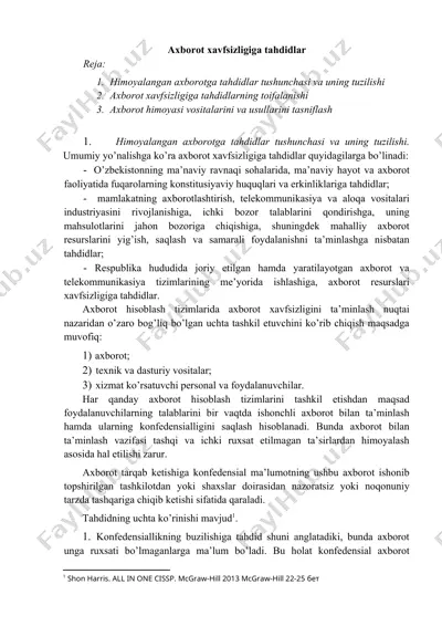 axborot xavfsizligiga tahdidlar — DOC