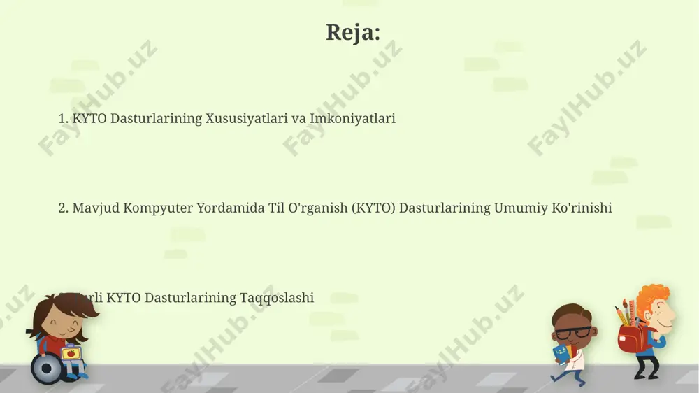 o'quv jarayonini samarali qiladi. turli yoshdagi o'quvchilar uchun dasturlar 14-18 yoshdagi o'quvchilar uchun yaratilgan "o'smirlar uchun ingliz tili" dasturi, grammatika, o'qish va yozish ko'nikmalarini yaxshilashga yordam beradigan 20 dan ortiq interaktiv mashqlarni o'z ichiga oladi. yoshga moslashtirilgan 5 ta interfaol o'yin moduli bilan 7-12 yoshdagi o'quvchilar uchun mo'ljallangan "bolalar uchun ingliz tili" dasturi, fonetika va lug'at boyligini rivojlantirishga qaratilgan. afzalliklari va kamchiliklari ko'pgina call dasturlari lug'at va grammatika qoidalarini o'rgatishda yaxshi, ammo og'zaki nutq va tilni rivojlantirishda kamchiliklarga ega, o'rtacha 20% kamroq samarali. call dasturlarining ba'zilari interfaol mashqlar va multimediali resurslar orqali 70% gacha samaradorlikni oshirishi mumkin, ammo ularning ba'zilari faqatgina 30% foydalanuvchilar uchun mos keladi. baholovchi tizimlar "baholovchi tizimlar"ning aksariyati o'quvchilarning o'zlashtirish darajasini aniqlash uchun 1 dan 5 gacha bo'lgan ballar tizimidan foydalanadi va natijalarni batafsil hisobotlar shaklida taqdim etadi, individual yutuqlarni kuzatish imkonini beradi. ba'zi "baholovchi tizimlar"da 50 dan ortiq turli xil vazifalar, jumladan, grammatika testlari, imlo tekshiruvi …