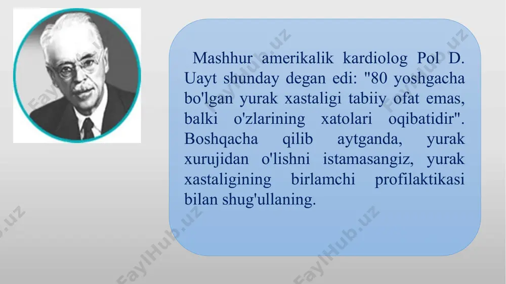 % ni, ayollarda -13 -15% ni tashkil qiladi. yurak ishemik kasalligidan qayd qilinadigan o'lim letal oqibatlarning eng keng tarqalgan sababidir. har yili mi 40 yoshdan 59 yoshgacha bo'lgan erkaklarning 0,2-0,6 foizida rivojlanadi. tarqalishi (eka ma'lumotlariga ko'ra). 500 - 100 ming erkakka 100 - 100 ming ayolga etiologiya miokard infarktining asosiy sababi ateroskleroz (95%). (5% dan kam holatda) infeksion endokardit, turli etiologiyali koronar arteriyalar spazmi, tug’ma nuqsonlar va koronar arteriyalarning boshqa shikastlanishlari (koronariitlar -tqb dagi, revmatoid artrit, revmatizm, tugunchali periarit va b.), koronar ateroskleroz fonida rivojlanayotgan anemiyada asosiy xavf omillari (sariq rangda) mоdifikatsiya (o’zgartirish) bo’lmaydigan (ko’k rangda) modiaikatsiya qilsa bo’ladigan patogenezi mi rivojlanishi patofiziologik uchlikka asoslangan: 1.aterosklerotik pilakcha yorilishi 2.tromboz 3.vazokonstriksiya keyinchalik , nekroz rivojlanishi, aritmiyalar nekroz o’chog’ining kattaligi koronar arteriyaning okklyuziya darajasiga bog'liq arterial tomir zararlanishi hajmining qon oqimini buzilishiga ta’siri а, b, c, d – gemodinamik jihatdan ahamiyatsiz stenoz e, f, g, h – gemodinamik jihatdan ahamiyatli stenoz patofiziologiyasi …