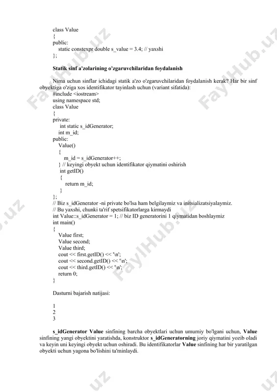 sinfning statik elementlari va metodlari - Page 4