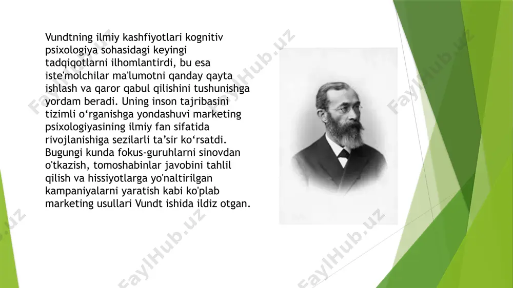 rakatlarini hisobga olgan holda yanada samarali reklama strategiyalarini yaratishga imkon beradi. zamonaviy marketingda uxtomskiyning g'oyalari reklama kampaniyalarini, sodiqlik dasturlarini va iste'molchilarni jalb qilish va ushlab turishga qaratilgan boshqa vositalarni ishlab chiqish uchun ishlatiladi. 3. r. sunnatovaning zamonaviy marketingdagi psixolog belgilari. raona sunnatova psixologiya va zamonaviy marketing chorrahasida katta hissa qo‘shgan. uning tadqiqotlari, birinchi navbatda, kommunikatsiya xulq-atvorining ekologik jihatlariga, xususan, bugungi kunda marketing sanoati uchun dolzarb bo'lgan raqamli ta'lim kontekstiga qaratilgan. u o'qituvchilarning shaxsiy va muloqot qobiliyatlarini, masalan, iste'molchilar bilan samarali o'zaro munosabatlarni ta'minlash uchun biznes va marketing muhitida qanday qo'llash mumkinligini o'rganadi. uning yondashuvi ko'pincha gumanistik va ekzistensial psixologiya tamoyillarini, shuningdek, iste'molchi xatti-harakatlarini tushunishda ta'sirli bo'lishi mumkin bo'lgan psixoterapevtik usullarni birlashtiradi. ushbu psixologik tushunchalar o'z auditoriyasi bilan yanada mazmunli yo'llar bilan muloqot qilishni va brend aloqalarini yaxshilashni xohlaydigan marketologlar uchun qimmatlidir. bundan tashqari, uning talabalar rivojlanishi va ma'lumotni qanday qayta ishlash bo'yicha tadqiqotlari iste'molchining qaror qabul qilish va raqamli asrda …
