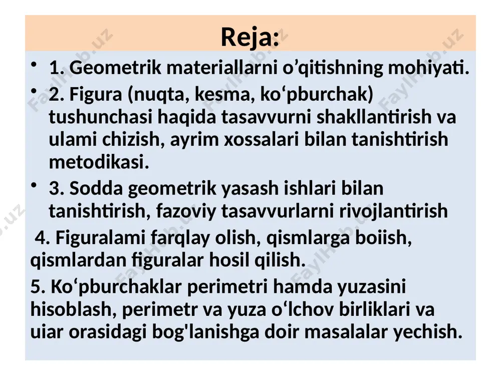 quvchilar shu geometrik materiallarni yasash, ularni hosil qilish, ular ustida bajariladigan masalalar haqida bilimlarga ega bo’ladilar. nuqta, to’g’ri chiziq va egri chiziq, to’g’ri chiziq kesmasi. birinchi sinfdan boshlab o’quvchilarda nuqta, to’g’ri chiziq va egri chiziq, to’g’ri chiziq kesmasi haqida aniq tasavvurlami tarkib toptirish kerak. shuni eslatib o’tamizki, "nuqta", "to’g’ri chiziq" tushunchalari hozirgi kunda o’qitilayotgan maktab geometriya kursining asosiy tushunchalaridir. shu sababli "nuqta deb nimaga aytiladi?", "to’g’ri chiziq deb nimaga aytiladi?" degan savollar ma'noga ega boimay qoladi. mashqlami bajarish jarayonida o’quvchilar to’g’ri va egri chiziqlarning ba'zi xossalari bilan tanishadilar. masalan, bolalar nuqtadan chiziqlar o’tkazish bo’yicha mashq qilib, bir nuqta orqali istalgancha to’g’ri va egri chiziq o’tkazishlari mumkin, ikki nuqta orqali bitta to’g’ri chiziq, istalgancha egri chiziq o’tkazish mumkin, degan xulosaga keladilar. . . mavzu maktab darsliklarida 1-sinf darsligida “kerakli shaklni ko’rsat” o’yini. o’yinni o’kazishdan maqsad: bolalarda barcha bilish foliyatlarini, diqqat, xotira, tasavvur va mayda qo’l motorikasini rivojlantirish. 2-sinf darsligida 3-sinf darsligida …