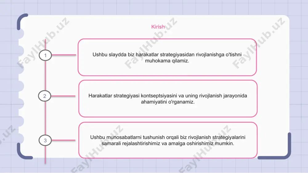strategiyasi maqsadlarga samarali va samarali erishishni ta'minlab, rivojlanish jarayonini boshqarish va boshqarishga yordam beradi. harakatlar strategiyasini ishlab chiqishda manfaatdor tomonlarning roli harakatlar strategiyasini ishlab chiqishda manfaatdor tomonlar hal qiluvchi rol o'ynaydi, chunki ular o'zlarining tajribalari, istiqbollari va resurslarini jadvalga keltiradilar. strategiyani ishlab chiqish jarayoniga manfaatdor tomonlarni faol jalb qilish orqali ularni sotib olish va qo'llab-quvvatlashni ta'minlash, muvaffaqiyatli amalga oshirish ehtimolini oshirish mumkin. manfaatdor tomonlar bilan hamkorlik, shuningdek, potentsial muammolarni hal qilishga yordam beradi va strategiya jamiyat yoki tashkilotning ehtiyojlari va ustuvorliklariga mos kelishini ta'minlaydi. harakatlar strategiyasini ishlab chiqishdagi qiyinchiliklar harakatlar strategiyasini ishlab chiqish maqsadlar, resurslar va manfaatdor tomonlar bilan bog'liq turli muammolarni hal qilishni o'z ichiga oladi. muammolardan biri strategiyaning tashkilotning umumiy rivojlanish maqsadlari va ustuvorliklariga mos kelishini ta'minlashdir. strategiyani samarali amalga oshirish uchun zarur bo‘lgan moliyaviy va insoniy resurslarni aniqlash va safarbar etish yana bir qiyinchilikdir. 1 2 3 harakatlar strategiyasini ishlab chiqish uchun eng yaxshi amaliyotlar harakatlar strategiyasini …