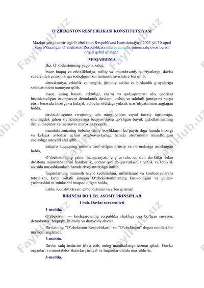 o‘zbekiston respublikasi konstitutsiyasi — DOCX
