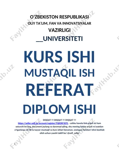 tayyor mustaqil va kurs ishlari (20–30 ta) — DOCX