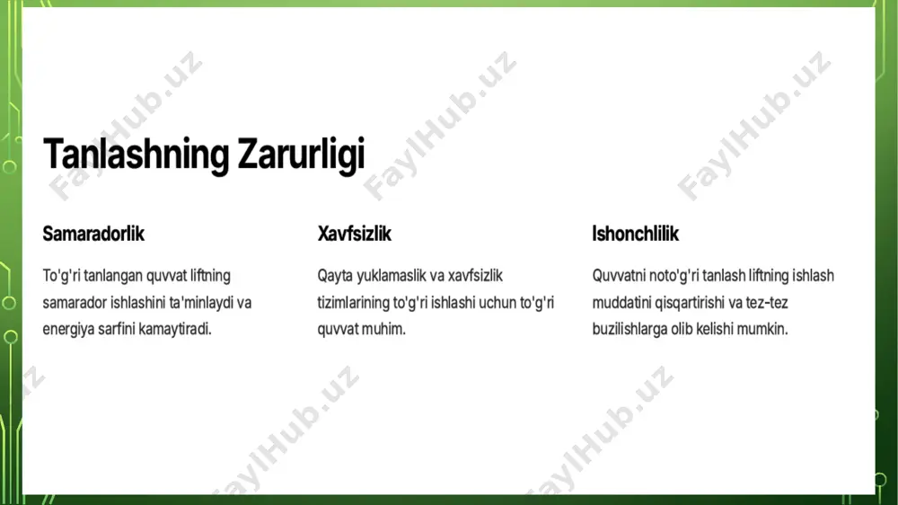 liftlarning elektr quvvatini tanlash va posangi vazifalari - Page 5