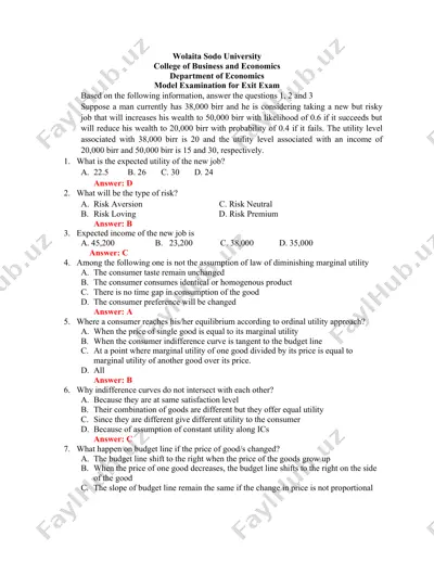 model examination for exit exam — DOC