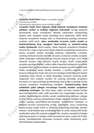 xarajatlarni tahlil qilishning asosiy prinsip usullari — DOCX
