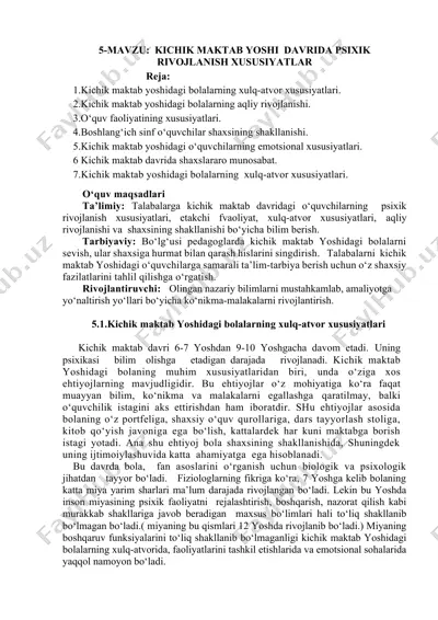kichik maktab yoshidagi bolalarning xulq-atvor xususiyatlari — DOCX