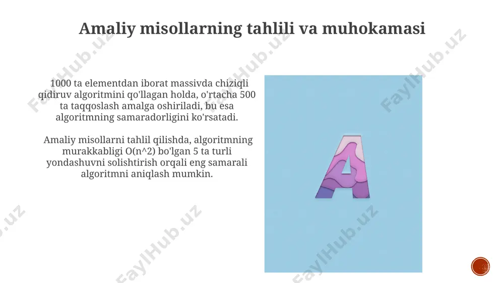 a algoritmni tasvirlashda 3 ta asosiy element: tugunlar (vertex), yoylar (edge) va yo'nalishlar (direction) ishlatiladi, bu esa murakkab algoritmlarni 2 o'lchovli fazo ichida vizualizatsiya qilish imkonini beradi. graflarni qidirish algoritmlari dijkstra algoritmi, musbat og'irlikli qirralarga ega bo'lgan grafda ikki tugun orasidagi eng qisqa masofani topish uchun ishlatiladi va bir tugundan boshqa barcha tugunlargacha bo'lgan eng qisqa masofalarni topish uchun o(e log v) vaqt murakkabligiga ega. graflarni chuqurlikka asoslangan qidirish (dfs) algoritmi, tugunlarni va ular orasidagi yonaltirilgan yoki yonaltirilmagan qirralarni tekshirib, grafning barcha tugunlarini o'tishga imkon beradi va murakkabligi o(v+e) ga teng, bu yerda v - tugunlar soni, e - qirralar soni. graflarning murakkabligi va optimallash grafning murakkabligi, masalan, tugunlar soni (n) va qirralar soni (e) bilan aniqlanadi va bu algoritmning bajarilish vaqtiga ta'sir qiladi, o(n+e) murakkablikka ega bo'lgan kenglikka asoslangan qidiruv algoritmi misol bo'la oladi. graflarning izomorfizmini aniqlash np-to'liq muammo hisoblanadi va bu turdagi muammolarni hal qilish uchun ko'pincha yaqinlashtirilgan …