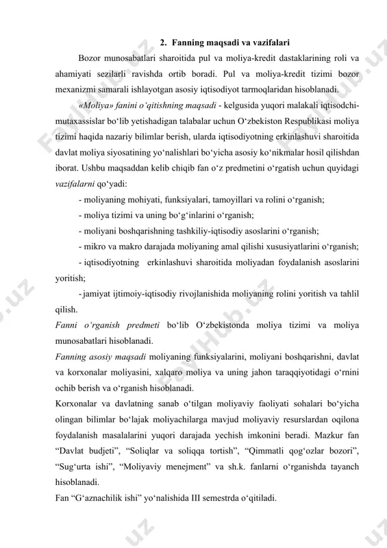 arning barchasida soliqlar to‘plash, davlat xazinasi hisob-kitobi kabi masalalar o‘z aksini topgan. ularda jamiyat hayotida mustahkam o‘rin tutgan pul hisob-kitobi bilan bog‘liq moliyaviy munosabatlarga katta ahamiyat berilgan. chunki moliya sohasida, soliq-boj sohasida to‘g‘ri siyosat yuritilishi jamiyat taraqqiyotining muhim sharti bo‘lgan. sohibqiron amir temur o‘z tuzuklarida: «amr etdimki, raiyatdan mol-xiroj yig‘ishda ularni og‘ir ahvolga solishdan yoki mamlakatni qashshoqlikka tushirib qo‘yishdan saqlanish kerak. negaki, raiyatni xonavayron qilish davlat xazinasining kambag‘allashishiga olib keladi» deya soliqlarning, moliyaning davlat va jamiyat hayotida muhim ahamiyatga egaligini ta’kidlab o‘tgan. “moliya” iborasi xiii - xv asrlarda italiyaning savdo shaharlarida paydo bo‘lib, avvaliga har qanday pul to‘lovini bildirgan. keyinchalik bu ibora qandaydir jarayonni, subyektlar o‘rtasidagi munosabatlarni, aniqrog‘i, pul munosabatlarini bildirgan va xalqaro ko‘lamga yoyilgan, lekin uni ishlatish sohasi umumdavlat pul fondlariga pul to‘lovlari bilangina chegaralangan. xvii-xviii asrlarda yevropada sanoatning rivojlanishi, fan-texnika sohasidagi inqiloblar, buyuk jug‘rofiy kashfiyotlar, mamlakatlar va xalqlar o‘rtasidagi turli aloqalarning kengayishi o‘rta asrlardagi yirik yer egalari, qirollar, …