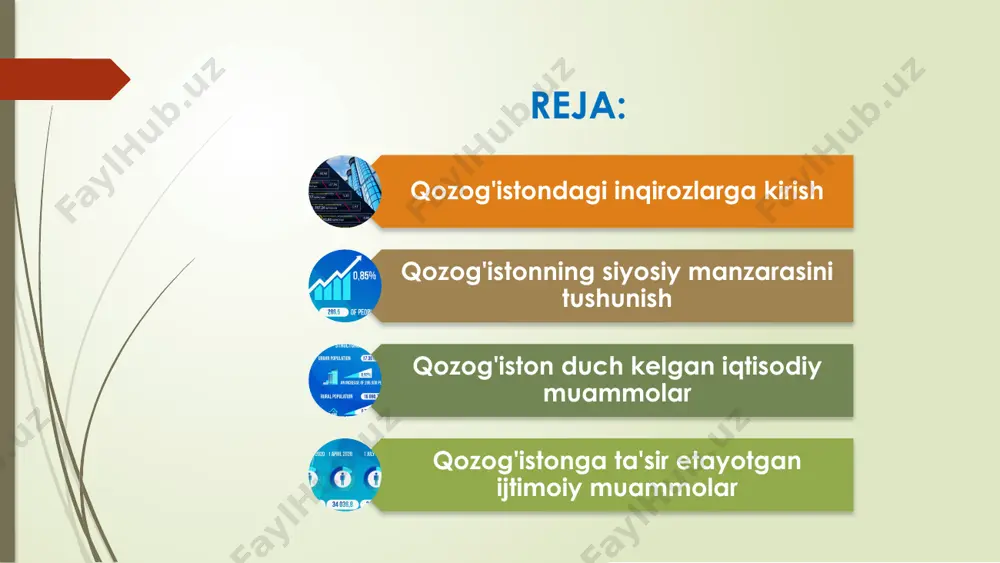 i strategik yechimlarni talab qiladi. ularni hal qilishning bir yo‘li sanoat va investitsiyalar diversifikatsiyasini oshirishdir. qolaversa, innovatsiyalar va texnologiyalarni ilgari surish qozog‘istonda iqtisodiy o‘sishni kuchaytirishi mumkin. boshqa davlatlar bilan mustahkam hamkorlikni yo‘lga qo‘yish ham moliyaviy qiyinchiliklarni yengib o‘tishga yordam beradi. nihoyat, barqaror rivojlanish amaliyotini joriy etish mamlakat iqtisodiyotida uzoq muddatli barqarorlikni ta’minlashga yordam beradi. bu muammolarni hal qilish orqali qozog‘iston yorug‘ kelajakka yo‘l ochib berishi mumkin. qozog'iston qashshoqlik, korruptsiya va diskriminatsiya kabi turli ijtimoiy muammolarga duch kelmoqda. bu inqirozlar uning fuqarolariga ta'sir qiladi va mamlakat taraqqiyotiga to'sqinlik qiladi. 01 bu muammolarni hal qilish uchun qozogʻiston taʼlimga sarmoya kiritishi, tenglikni taʼminlashi va boshqaruvni yaxshilashi mumkin. ushbu muammolarni hal qilish orqali mamlakat gullab-yashnashi mumkin. 02 qozog‘iston uchun xalqaro tashkilotlar bilan hamkorlik qilish va barqaror yechimlarni amalga oshirish juda muhim. birgalikda harakat qilish orqali mamlakat qiyinchiliklarni engib o'tishi mumkin. 03 qozog'istonga ta'sir etayotgan ijtimoiy muammolar qozog'istonda mojarolarni hal qilish strategiyalari qozog‘istondagi inqirozlarga diplomatik …