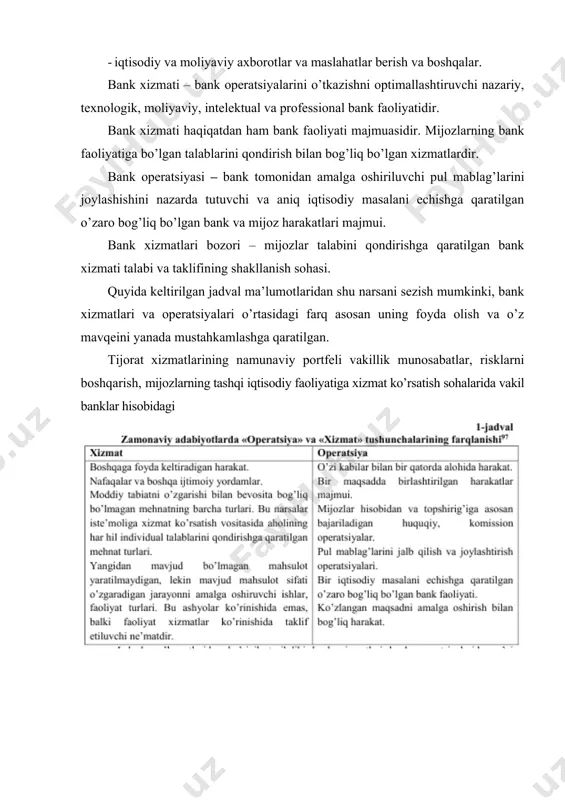 olgan holda rejalashtirish; -talab asosida yangi xizmatlarni joriy qilish va ularni sotish; -bankning aktiv va passivlarini boshqarish faoliyatini tashkil qilish va uning ustidan doimiy nazorat o’rnatishdir. banklar aktiv va passivlarini boshqarishning koidalarini o’zlashtirdi va intensiv ravishda o’z faoliyatlarini strategik rejalashtira boshladilar. xozirgi kunning holati bankning muammolariga e’tibor kuchaytirish bilan xarakterlanadi. buning asosida jahon iqtisodiyotiga xos bo’lgan ikki tendentsiya mavjud: 1. bank muassalaring internatsionallashuvi. 2. moliya bozorlarining boshqarmaslik (deregulirovanie) bank bozor segmentatsiyasini ikki tamoyilga ko’ra amalga oshirish mumkin. > bank mahsulotlari bo’yicha (kredit operatsiyalari, investitsiya, trast operatsiyalari bozorlari) > mijozlar bo’yicha (kuchmas mulk egalari, korporatsiya bozori, davlat xukumati bozori) bozorlarni alohida segmentlash bo’yicha bo’lishni mohiyati shuki, bozorning barcha kuchini sochib yuborish emas, balki alohida segmentlarga mo’ljal olishdir. bozor senmenti alohida olingan gruppaning bir hil turdagi operatsiyalarga bo’lgan talabi va uni to’lashga tayyorgarligini bildiradi. banklar bozorlarni sengmentlashi quyidagilarga asoslanadi: · bozor segmenti alalohida aniq tasvirlanishi shart · olingan barcha ma’lumotlar taxlil uchun …