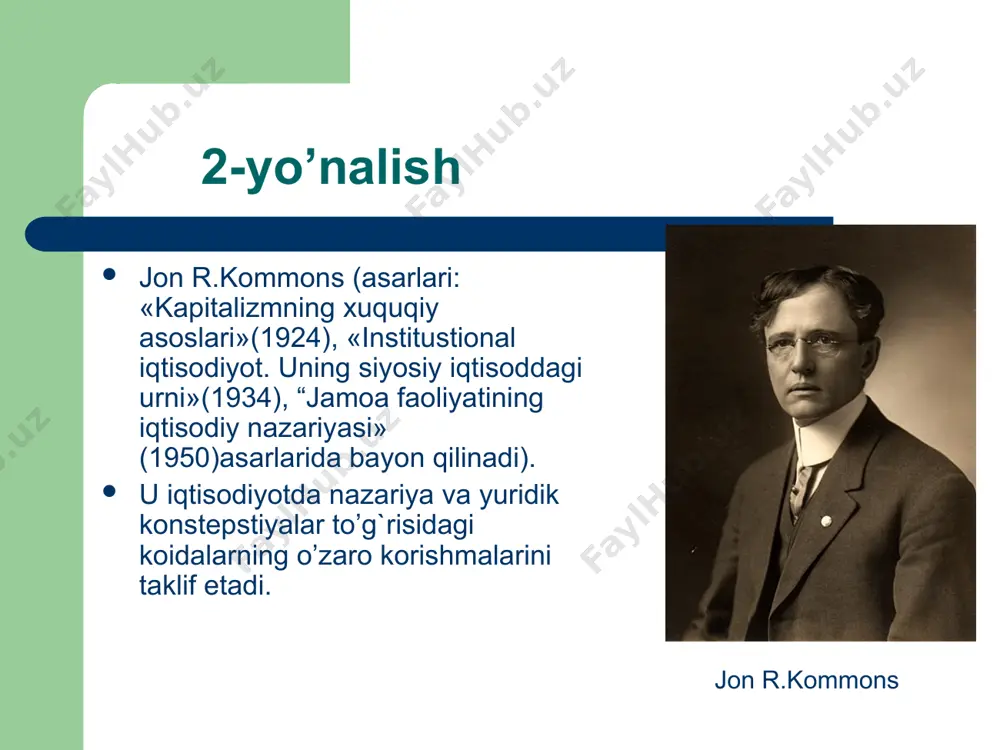miyat tashqilotlari, oila, xuquq, psixologiya va davlat tashqilotlari roli xal qiluvchi qilib ko’rsatiladi. keyns ta’limotida davlat roli kuchayadi,aralash iqtisodiyot tan olinadi, investistiya roli to’g`ri xal etiladi. neoklassik yo’nalish avvlgidek iqtisodiyotga davlatning aralashuvini cheklash tarafdori, ammo ijtimoiy yo’naltirilgan bozorni (oyken, relke, ryustov) qullaydi. m.fridmen iqtisodiyotda pulning roliga etakchi o’rin beradi (monetar siyosat). e`tiboringiz uchun rahmat