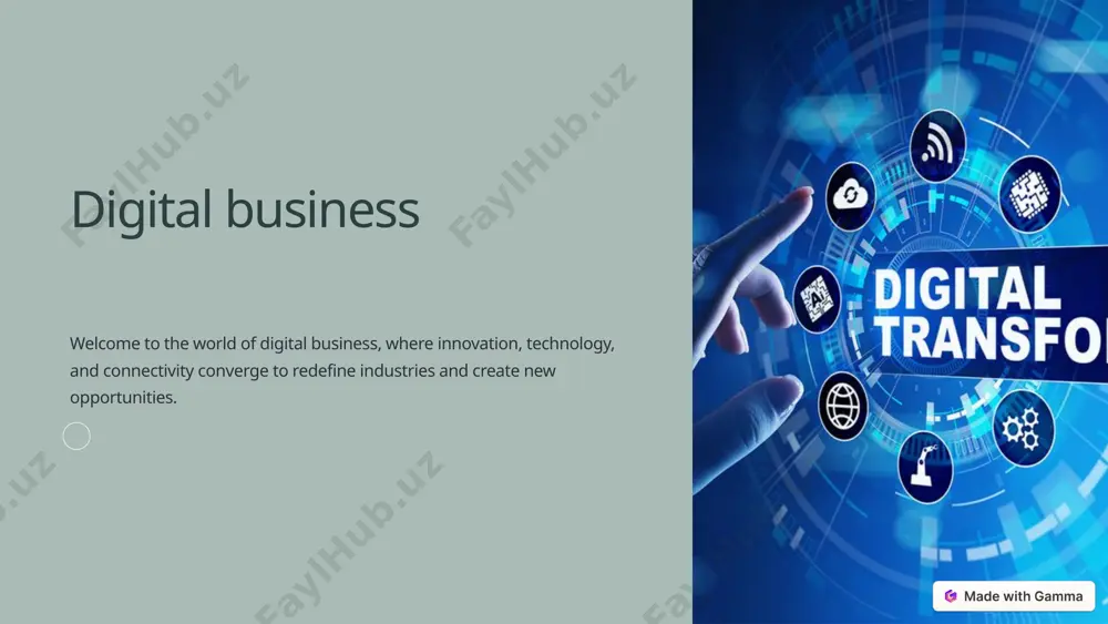 are digital health platforms, telemedicine services, and wearable technologies have revolutionized patient care and healthcare delivery. redefining finance fintech disruptors have revolutionized the financial industry, offering innovative digital solutions for payments, lending, and investments. 7 looking ahead: the digital frontier 1 artificial intelligence (ai) ai-powered solutions, such as chatbots and predictive analytics, will continue to transform customer experiences and business operations. 2 internet of things (iot) the interconnection of devices and systems will enable data-driven decision-making and automation on an unprecedented scale. 3 blockchain technology blockchain has the potential to revolutionize transactions, supply chain management, and cybersecurity through decentralized and transparent systems. 8 conclusion embracing digital business is no longer a choice but a necessity in a rapidly evolving world. by harnessing the power of digital technologies, businesses can unlock endless possibilities and lead the way towards a more interconnected and prosperous future. 9 image1.png image2.png image3.png image4.png image5.png image6.png …