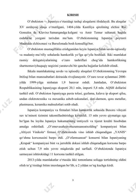 zbekistan respublikasi istiqlolga erishishi natijasida jamiyatimizning barcha sohalarda tubdan o‘zgarishlar amalga oshirilmoqda. xususan, vatanimiz tarixiga milliy vatanparvarlik nuqtai-nazaridan qiziqish ortmoqda. sovet mustamlakachiligi yillarida eng qadimgi davrlardan to o‘zbekiston mustaqillika erishguniga qadar bo‘lgan tariximiz soxtalashtirildi. endilikda, ya’ni mustaqillik yillarida tarixshunosligimizda bir qator amaliy ishlar amalga oshirildi va amalga oshirilmoqda.hozirgi kunda mamlakatimiz olimlari tomonidan qadimgi dunyo tarixidan boshlab, to hozirgi kungacha bo‘lgan davr tarixi qaytadan o‘rganib chiqilib, unga xolisan yondashish natijasida ko‘plab yangi tarixiy faktlar yaratilmoqda.buning zamirida albatta hukumatimiz tomonidan tarixga qaratilayotgan e’tibor ayniqsa yetakchi omil bo‘lib xizmat qiladi. nafaqat tarixchi olimlar balki ilm-fan sohasida ilmiy tadqiqot olib borayotgan barcha soha hodimlariga hukumatimiz tomonidan kata e’tibor va amaliy hamda iqtisodiy tomonlama yordam ko‘rsatilmoqda. kurs ishida yevropada ispan merosi uchun kurash to‘grisida batafsil to‘xtalib o‘tishga harakat qilindi. buning natijasida o‘zim bilmagan ko‘plab yangi ma’lumotlarga ega bo‘ldim. davr nuqtai nazaridan kelib chiqib, har bir tarixiy hodisalarga tarixchi sifatida baho berishga harakat qildim va bunga …