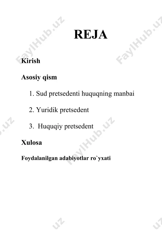 i bevosita ifodalaydi. agar huquqning mazmuni bo`lib umumiy yurish-turish qoidalari yigindisi hisoblansa, uning ichki shakli har bir alohida huquq normasining tashkil topish usullari va barcha huquq normalarining bir tizimga birlashishidir, uning tashqi shakli yoki huquqning manbai esa, davlat erkini o`ziga xos hujjatlashtirish, shakllantirish usullari yig`indisidir. huquqning manbai tushunchasini uni tashqi ifodalash shakli nuqtai nazaridan tahlil qilganda, normalar hokimiyat tepasida turgan, xalqning, biror-bir sinfning yoki guruhning manfaatlarini ifodalovchi ma`lum bir siyosiy kuchning erkining qonun darajasiga ko`tarilgan ifodasidir. davlat hokimiyatini tashkil qiladigan va huquqni yaratadigan kuch sifatida maydonga chiqadigan jamiyatning moddiy shart-sharoiti, moddiy ma`noda huquqning manbai tushunchasini anglatadi. shakl doimo mazmunga ega bo`lishi kerak, agar u mazmunga ega bo`lmasa, o`z qadr-qimmatini yo`qotadi. bizni birinchi o`rinda huquqning manbai sifatida shaklan huquqiy odat, huquqiy pretsedent, normativ-huquqiy akt, normativ shartnomalar qiziqtiradi. yuridik adabiyotlarda keltirib o`tilishicha, huquqning shakllari kuyidagi o`ziga xos xususiyatlar bilan xarakterlanadi: u fuqarolar erkini normativ mustahkamlashi zarur; mavjud ijtimoiy-iqtisodiy bazis bilan belgilanadi; xalqning …