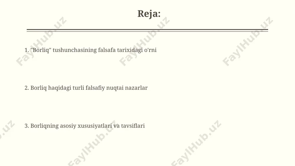 zirgi zamon mavhum mantig'ida ham muhim ahamiyat kasb etadi. "bo'lish" va vaqt “bo'lish” tushunchasi qadimgi yunon faylasuflari, masalan, parmenid (miloddan avvalgi 5-asr) va platon (miloddan avvalgi 4-asr) asarlarida, 2000 yildan ortiq vaqt oldin, mavjudlik va o'zgarish masalalarini muhokama qilishda markaziy o'rin egallagan. zamonaviy ontologiya, 20-asrning ikkinchi yarmidan boshlab, "bo'lish" ning turli shakllarini, masalan, mavjud bo'lish, hodisa bo'lish va munosabat bo'lishni, germaniya va fransiya faylasuflari tomonidan keng o'rganilgan. "bo'lish" haqidagi turli nuqtai nazarlar parmenidesning "bo'lish" haqidagi ta'limoti, milas shahri yaqinida yashab, taxminan miloddan avvalgi 5-asrda yashagan yunon faylasufi, o'zgarmas va bir butun "bo'lish" konsepsiyasini ilgari surgan bo'lib, u 1 ta mutlaq haqiqat sifatida qaraladi. aristotelning "bo'lish" kategoriyasi 10 ta asosiy kategoriya ichida o'rin olgan bo'lib, u "bo'lish"ning turli xil ma'nolarini, masalan, mavjudlik, mohiyat va holatni farqlaydi. bu yunon falsafasining muhim qismidir. "bo'lish"ning ontologik ma'nosi zamonaviy ontologiya, 20-asrning ikkinchi yarmidan boshlab, "bo'lish" tushunchasini 5 ta asosiy mavjudlik rejimlari doirasida – obyektiv, subyektiv, …