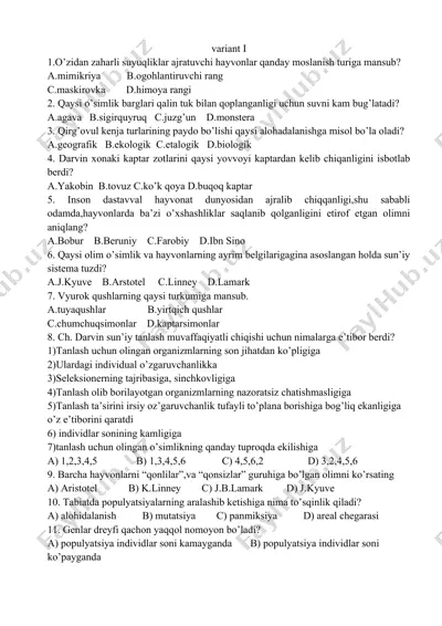 biologiya fanidan test savollari — DOCX