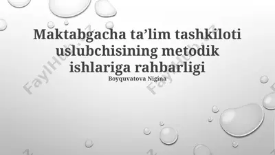 maktabgacha taʼlim tashkiloti uslubchisining metodik ishlariga rahbarligi — PPTX