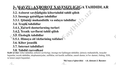 axborot xavfsizligi va kibertahdidlar — PPTX