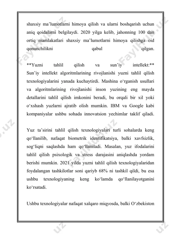 a yuqori xavfsizlikka ega bo'lgan uchta autentifikatsiya usuli haqida batafsil ma'lumot berilgan: 1. **ikki faktorli autentifikatsiya (2fa):** ikki faktorli autentifikatsiya xavfsizlik darajasini oshiradi va foydalanuvchi identifikatsiyasini tasdiqlashda ikkita mustaqil ma'lumot manbasidan foydalanadi. bu manbalar odatda quyidagicha bo‘ladi: - **bilasizmi:** parol yoki pin kod kabi foydalanuvchining bilishi kerak bo‘lgan narsa. - **bora olasizmi:** qo‘l telefoni, sms yoki ilova orqali yuborilgan bir martalik kod kabi narsa. - **bo‘lishingiz mumkin:** barmoq izi yoki yuzni tanib olish kabi biometrik ma'lumotlar. 2022-yilgi tadqiqotlar ikki faktorli autentifikatsiyani qo‘llash parolning buzilish xavfini taxminan 99.9% ga kamaytirishini ko‘rsatdi. bu usul, ayniqsa, ruxsatsiz kirish va ma'lumot o‘g‘irligini oldini olish uchun eng oddiy va samarali yo'llardan biri. 2. **biometrik autentifikatsiya:** biometrik autentifikatsiya foydalanuvchining tanasida maxsus belgilarni aniqlash orqali identifikatsiyalashni ta’minlaydi. biometrik autentifikatsiyaning keng tarqalgan usullari quyidagilar: - **barmoq izi skaneri:** kompyuterlar, smartfonlar, va boshqa qurilmalarda keng tarqalgan. har bir insonning barmoq izi unikaldir, shuning uchun u identifikatsiya uchun ishonchli. - …