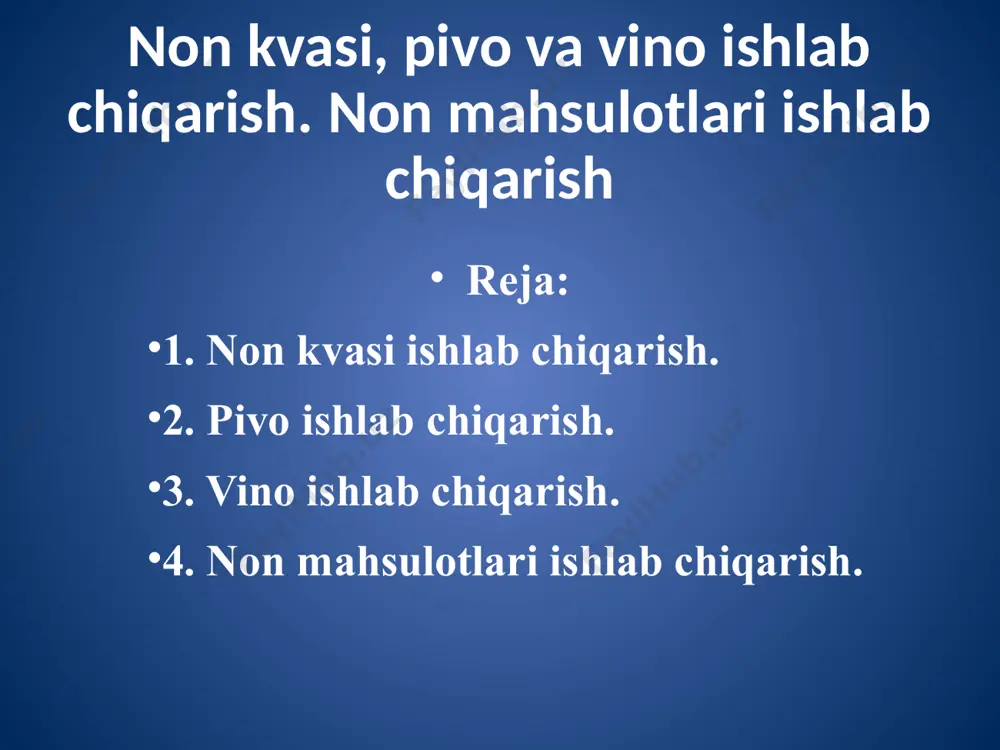 ar kvasdagi spirtni oksidlaydi, organik kislotalar toʻplanishiga sababchi boʻladi, yogʻimsiz ta’m hosil qiladi. kvasni buzilishida sirka kislota hosil qiluvchi bakteriyalar ham ishtirok etishi mumkin. pivo ishlab chiqarish. pivo – kuchsiz alkogolli ichimlik – xmellangan susloni achitqilarning maxsus rasasi yordamida bijgʻitish yoʻli bilan olinadi. uni mazasi va xushboʻy hidi solod tarkibiga kiruvchi erigan moddalardan hosil boʻladi, xmelni achchiq va xushboʻy moddalari, etil spirti, karbon angidrid gazi va bijgʻishning boshqa mahsulotlaridir. pivo navlarining farqi uni tayyorlashda foydalaniladigan solodning, qoʻshilayotgan qoʻshimcha mahsulotlarni miqdori va turiga qarab turlicha boʻladi. pivo ishlab chiqarish jarayoni bir qancha bosqichlarni oʻz ichiga oladi: arpadan solod tayyorlash, xmellangan suslo olish, susloni bijgʻitish, yangi pivoni bijgʻitishni oxiriga etkazish va pishirish, filtrlash va idishlarga quyish. pivo sanoatida foydalaniladigan pivo achitqilari yuqori flokulyatsion qobiliyatga ega, yangi pivoni tindirish asosiy bijgʻishni oxirida va mahsulot tayyor boʻlgandan keyin sekin va butunlay choʻkadi. ular glyukozani va fruktozani faol bijgʻitadi, maltozani sekinroq, uch karbonli qand maltotrozani …