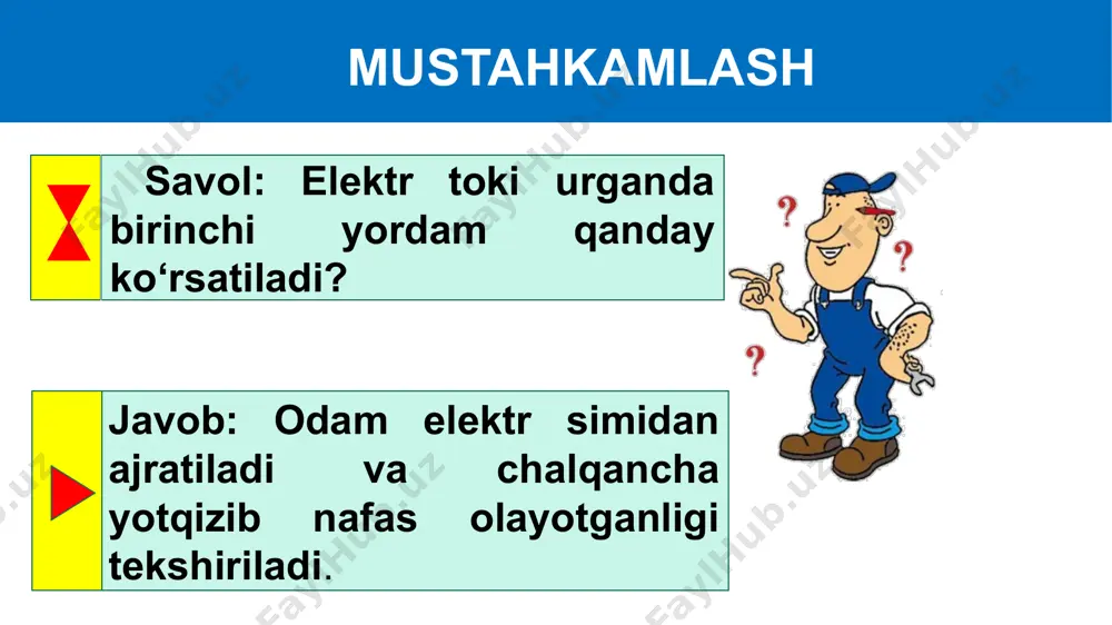 allarda elektronlar qanday paydo bo‘ladi? erkin elektron elektr maydonida qanday harakat qiladi? nima sababdan metallardan katta miqdorda elektr toki o‘tkazilsa ham ularning massalari o‘zgarmaydi? mustaqil bajarish uchun topshiriq: iv. tok yo‘nalishga ega ekanligini qanday bilish mumkin? o‘tkazgichlarda elektr tokining yo‘nalishi sifatida qanday zarralarning harakat yo‘nalishi qabul qilingan? image1.png image2.jpeg image3.gif image4.gif image5.gif image6.gif image7.jpeg image8.gif image9.gif image10.png image11.png image11.jpeg image12.jpeg image13.jpeg image14.jpeg image15.png /docprops/thumbnail.jpeg