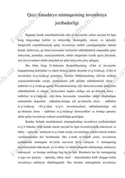 quyi amudaryo mintaqasining investitsiya jozibadorligi — DOC