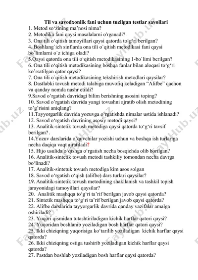 til va savodxonlik fani uchun tuzilgan testlar savollari — DOCX