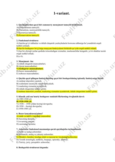 zamonaviy menejment tamoyillari — DOCX